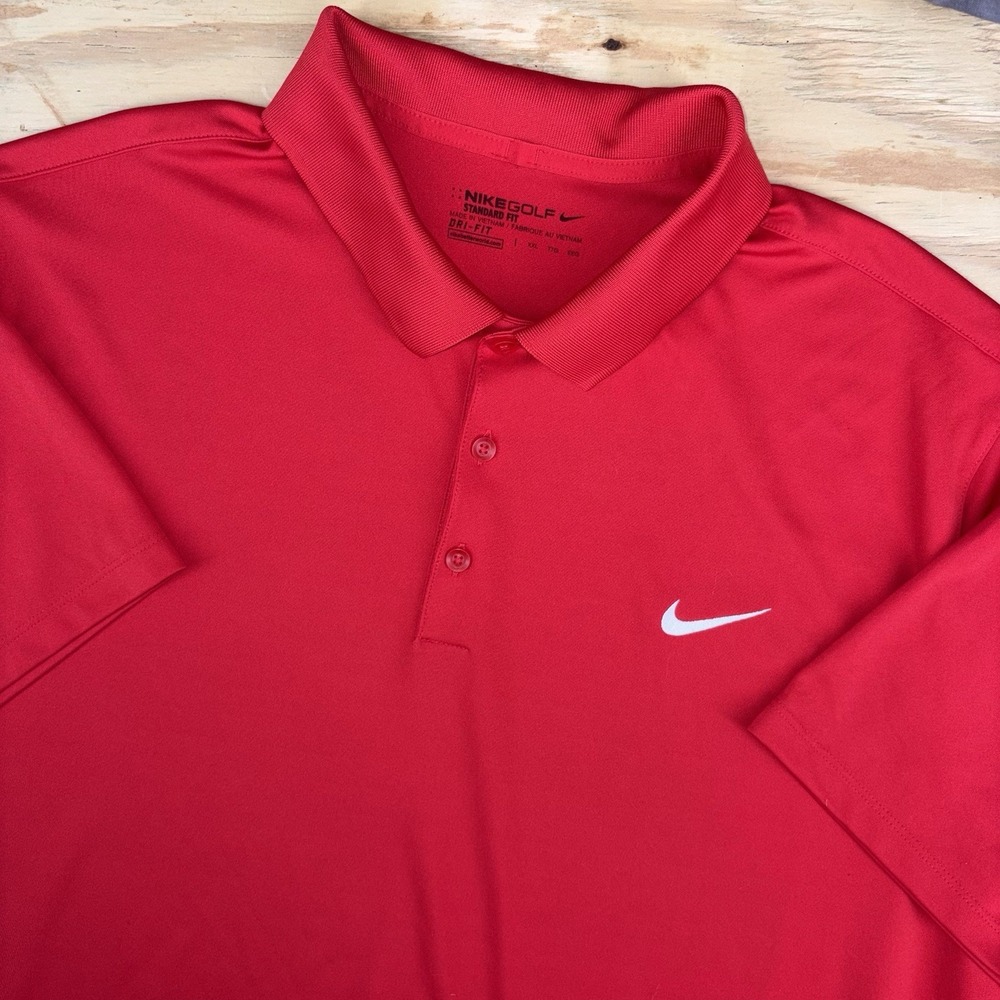 Nike Golf XXL 2XL Polo Dri Fit Red Solid Performance Embroidered Logo Standard